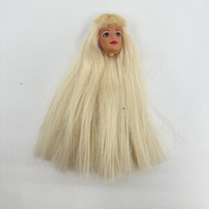 BARBIE DOLL HEAD ONLY FOR REPLACEMENT OR OOAK 1990S LONG HAIR BLONDE BANGS